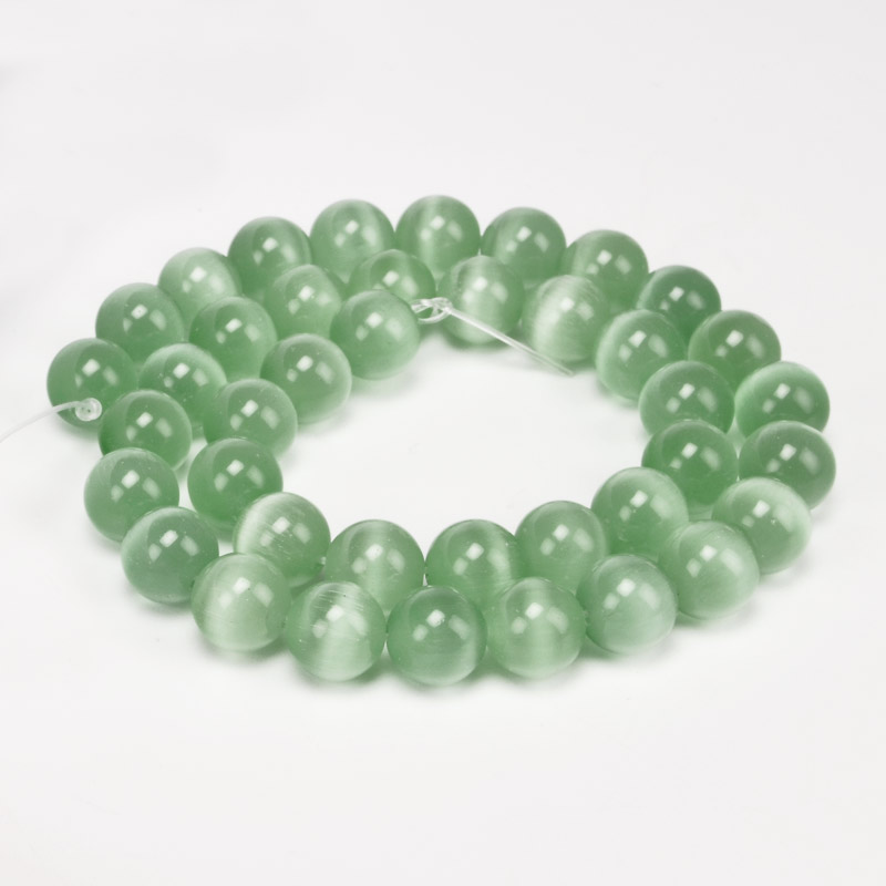 Намистини Котяче око, Синт. камінь, 10 мм, Салатові, Круглі (BUS-054221)