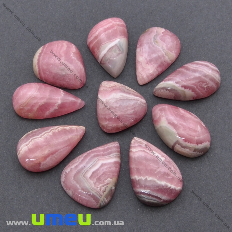 Кабошон нат. камінь Родохрозит, Крапля, 21,4х11,4 мм (KAB-036155)