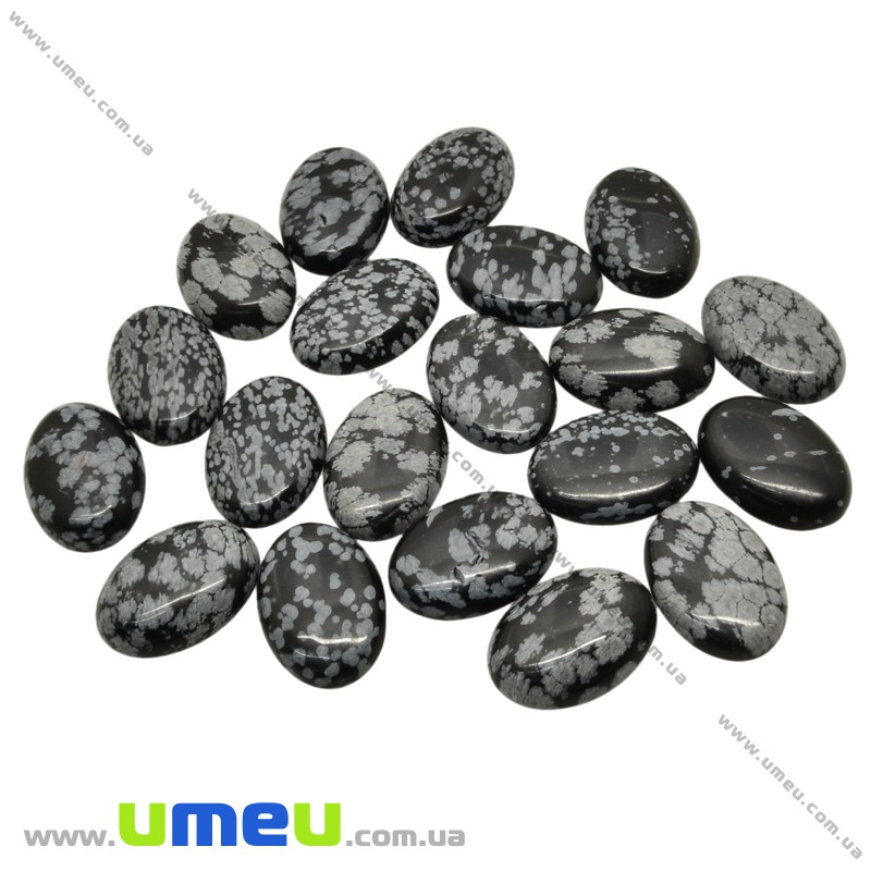 Кабошон нат. камінь Сніговий обсидіан, Овал, 25х18 мм (KAB-025929)