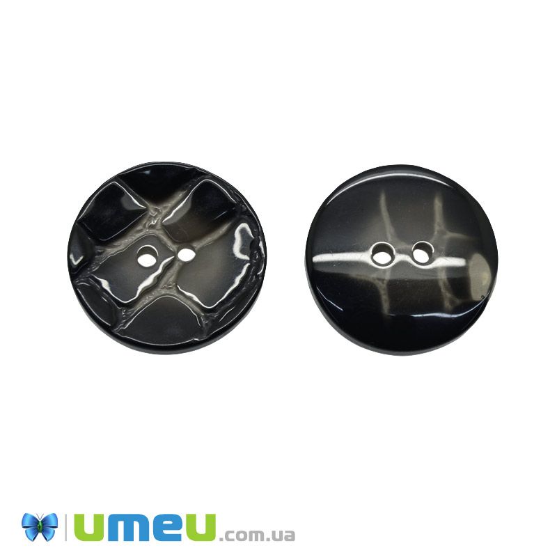 Гудзик пластиковий лакований Круглий, 25 мм, Чорний (PUG-046385)