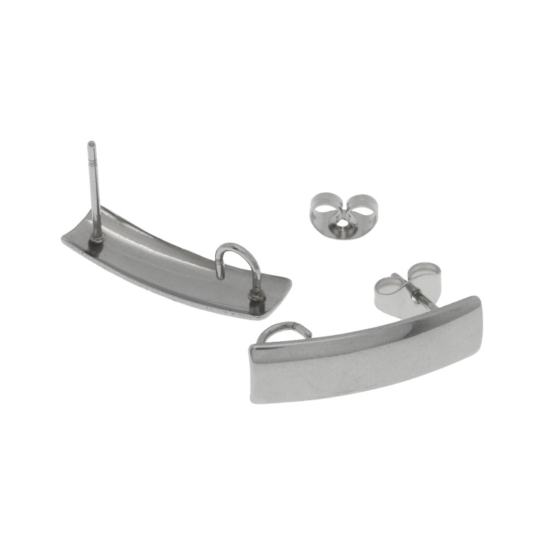 Пусети з нерж. сталі із заглушками, Прямокутник, 21х6х12 мм, Темне срібло (STL-055280)