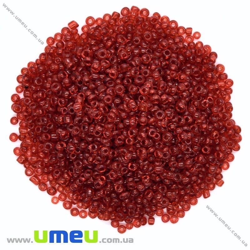 Бісер китайський дрібний, 12/0, Червоний прозорий, 2 мм (BIS-022408)