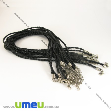 Основа для колье плетенная (кожзам), Черная, 46 см, 3 мм (OSN-001359)