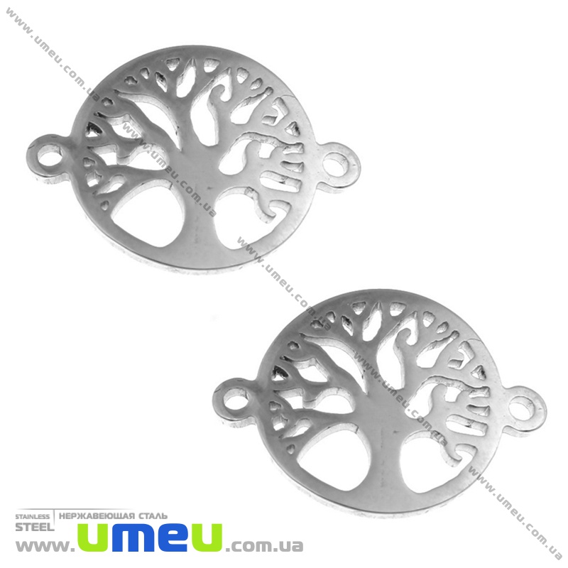 Конектор з нерж. сталі Дерево, 21х16 мм, Темне срібло (STL-036527)