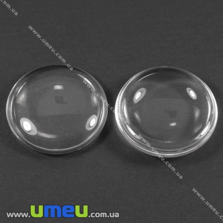 Кабошон скляний Лінза кругла, 20 мм, Прозорий (KAB-003058)