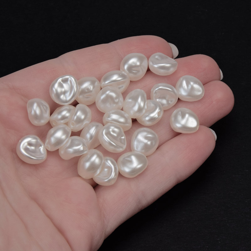 Намистини пластикові, Імітація барокових перлів, 10,5х10х6,5 мм, Молочні (BUS-059869)