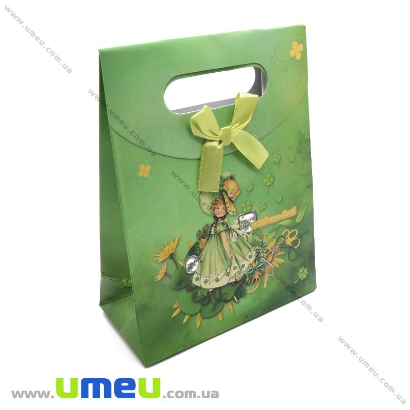 Подарочный пакет на липучке, Девочка, Зеленый, 16х12х6 см, 1 шт (UPK-014784)