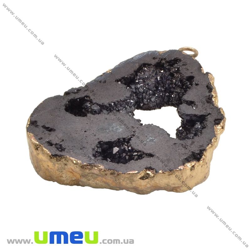 Підвіска з натурального каменю, Друза агату, Чорна, 48х38 мм (POD-031626)