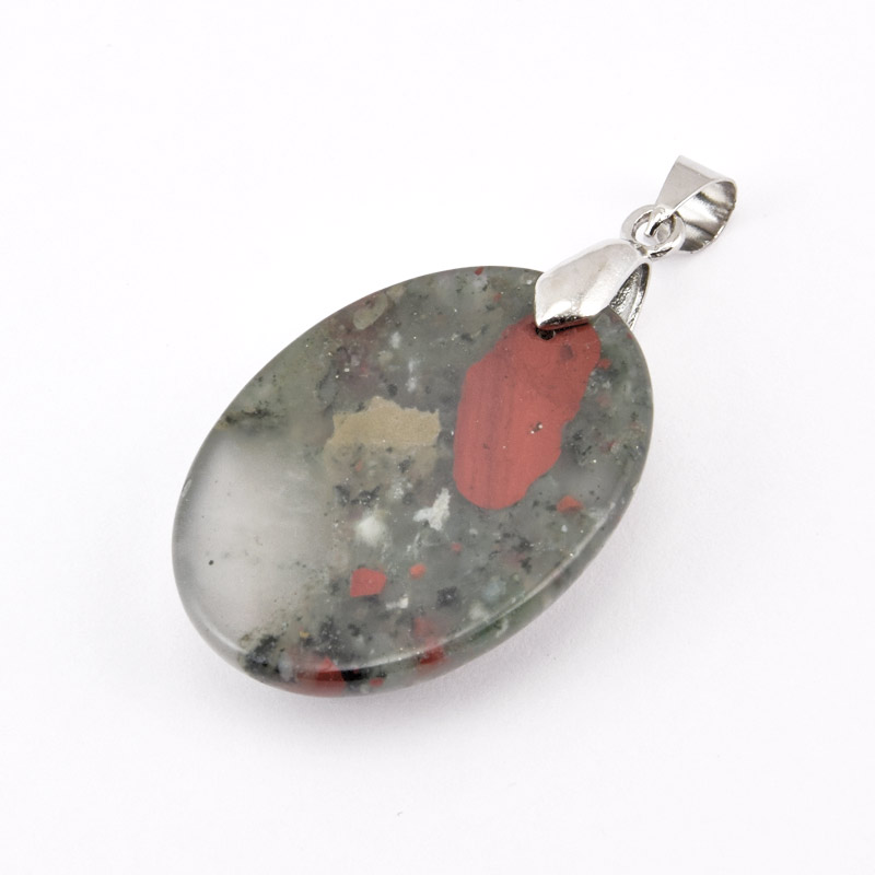 Подвеска Овал, Натур. камень Гелиотроп, 30х22 мм (POD-058720)