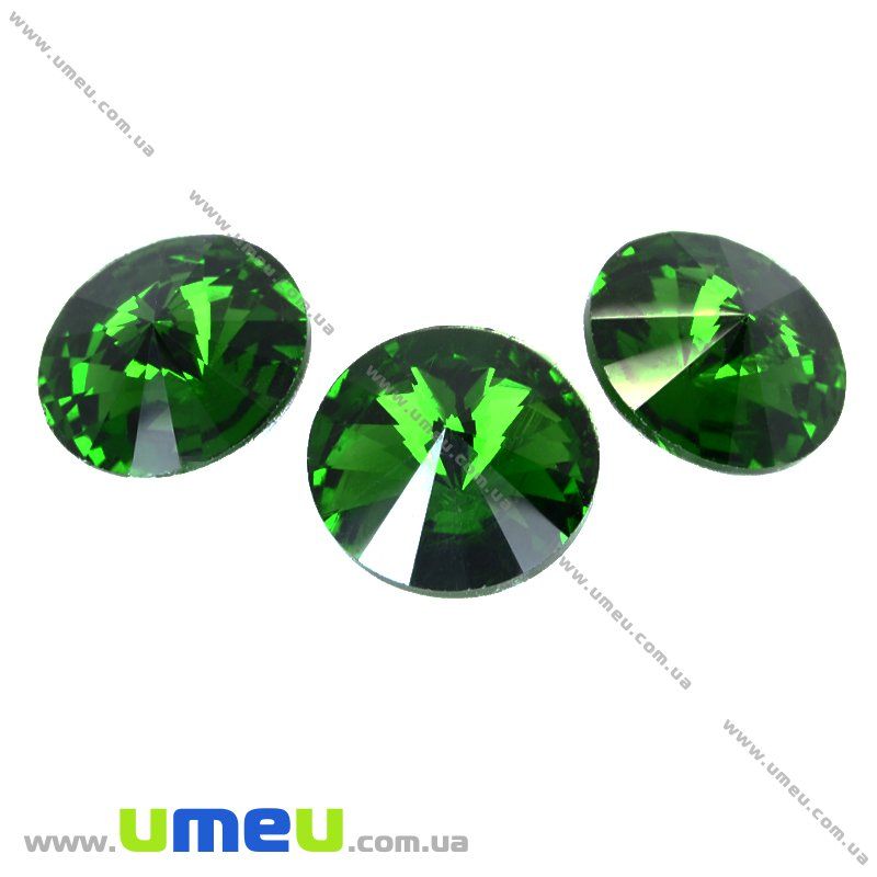 Риволи стеклянный, Круглый граненый, 12 мм, Зеленый, 1 шт (KAB-010069)