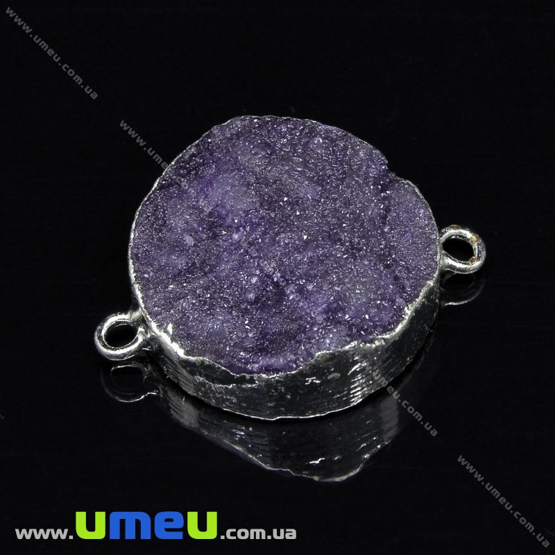 Конектор з натурального каменю Друза Агата в металі, Фіолетовий, 27х20 мм (POD-022111)
