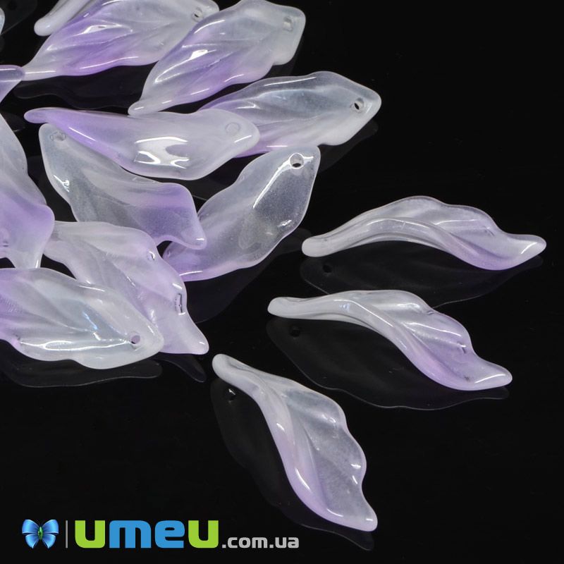 Намистина скляна, 33х12 мм, Листок, Бузкова (BUS-046176)