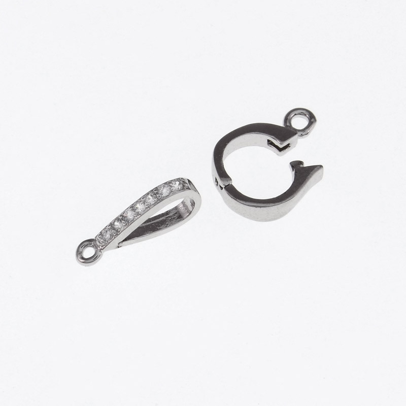 Застібка, 23х8 мм, Латунь із покриттям Родій, Куб. цирконій (ZAM-055446)