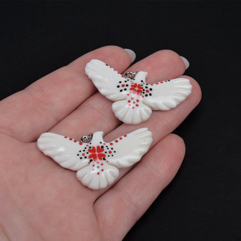 Підвіска Горлиця з полімерної глини, 40х23 мм, З малюнком (POD-059382)