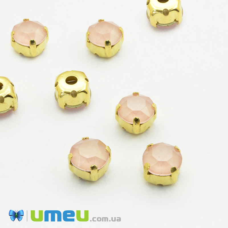 Шатон круглий К9 8 мм, Золото, Персиковий опал (KAB-041832)