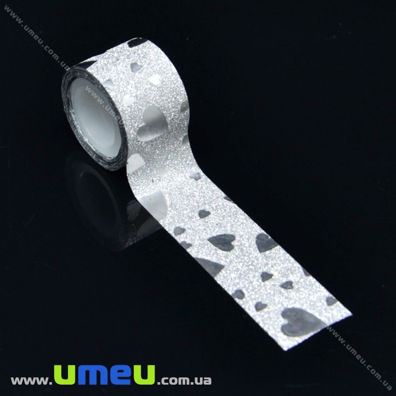 Декоративний скотч гліттерний, 11 мм, Сріблястий (DIF-017947)