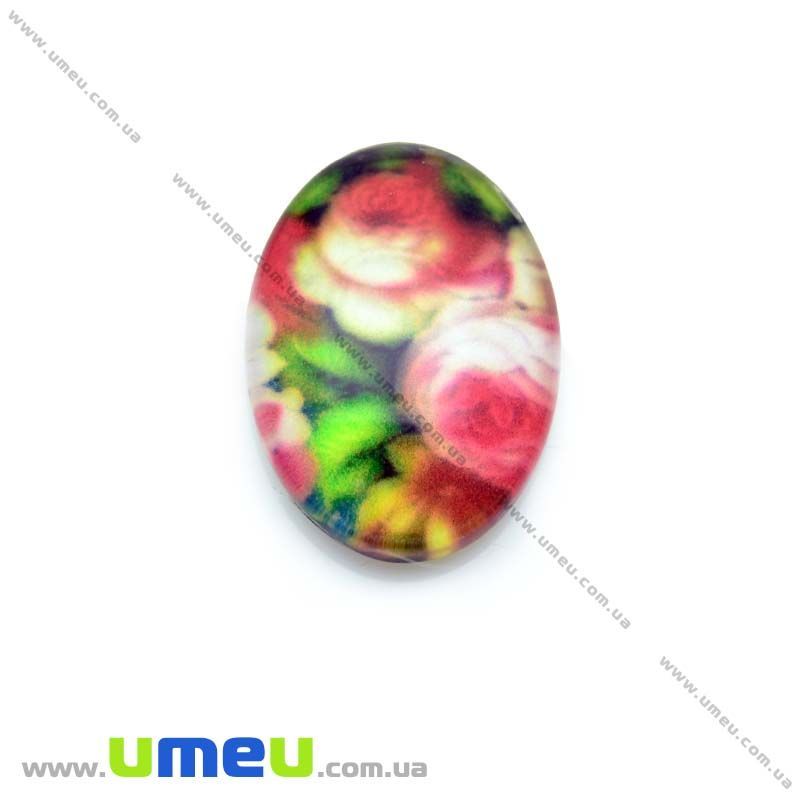 Кабошон скляний з принтом Квіти, 18х13 мм, Овал (KAB-013753)