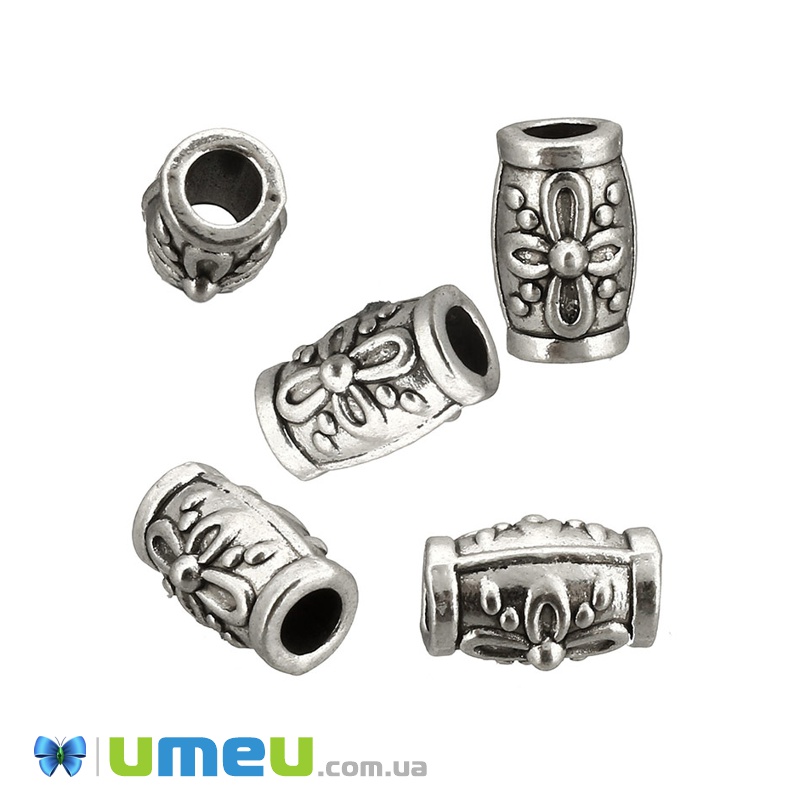 Намистина мет. Бочонок, 10х7 мм, Античне срібло (BUS-039078)