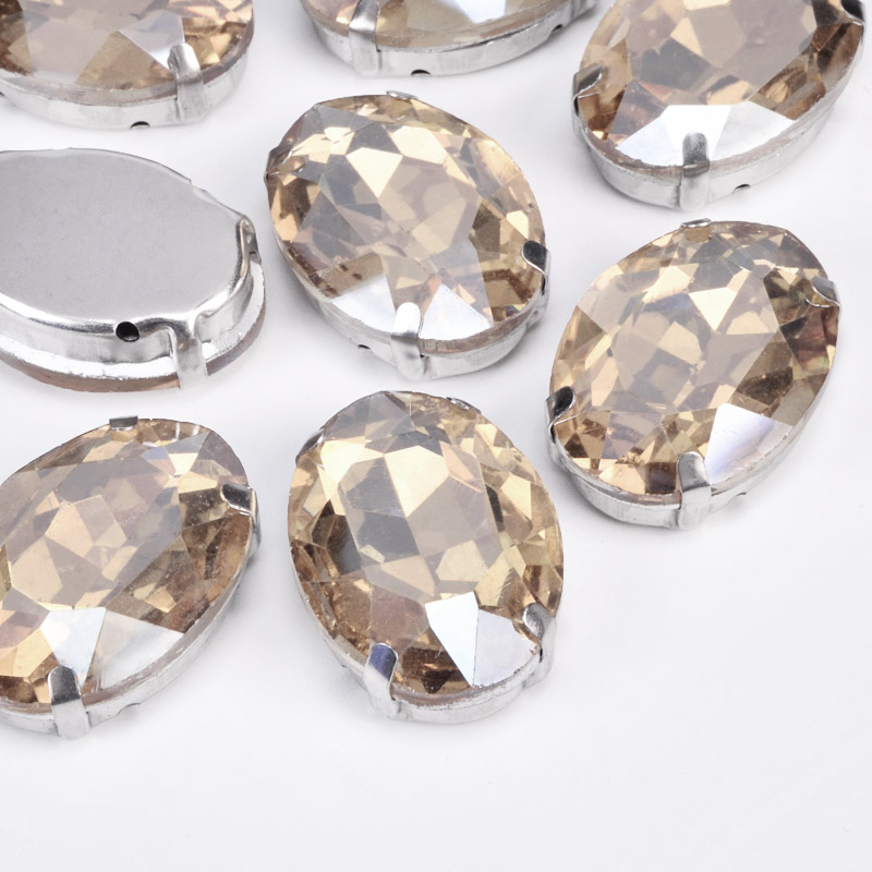 Шатон овальний 25х18 мм, Темне срібло, Бежевий (KAB-053003)