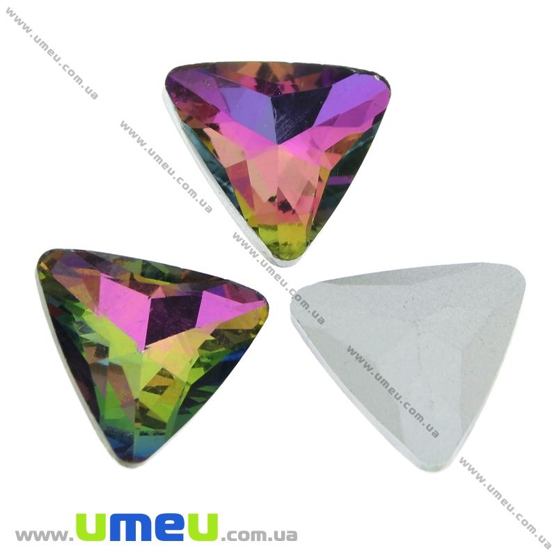Риволи стеклянный, Треугольный граненый, 18х18 мм, Разноцветный, 1 шт (KAB-010018)