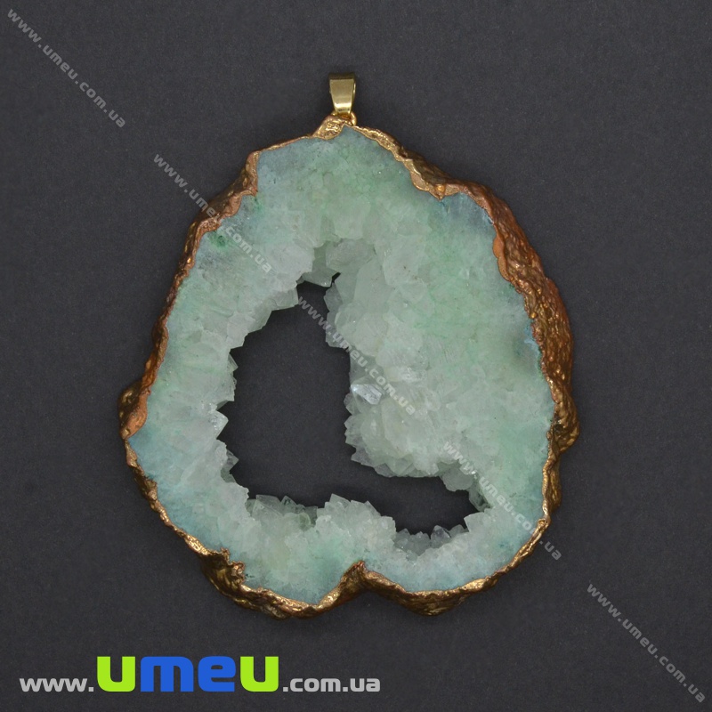 Підвіска з натурального каменю, Друза агату, Салатова, 81х68 мм (POD-036548)