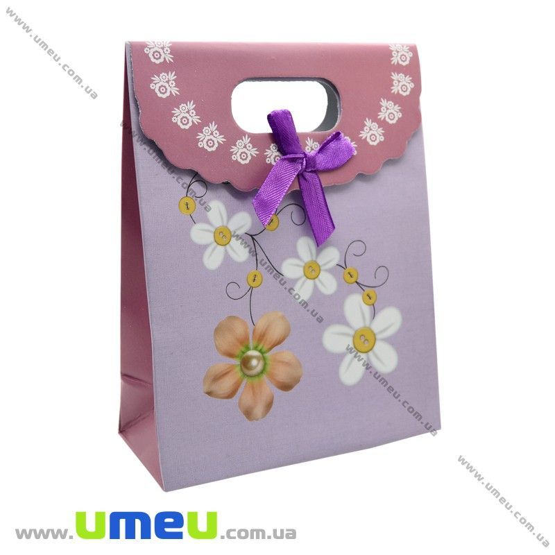 Подарунковий пакет на липучці, Квіти, Бузковий, 16х12х6 см (UPK-020402)