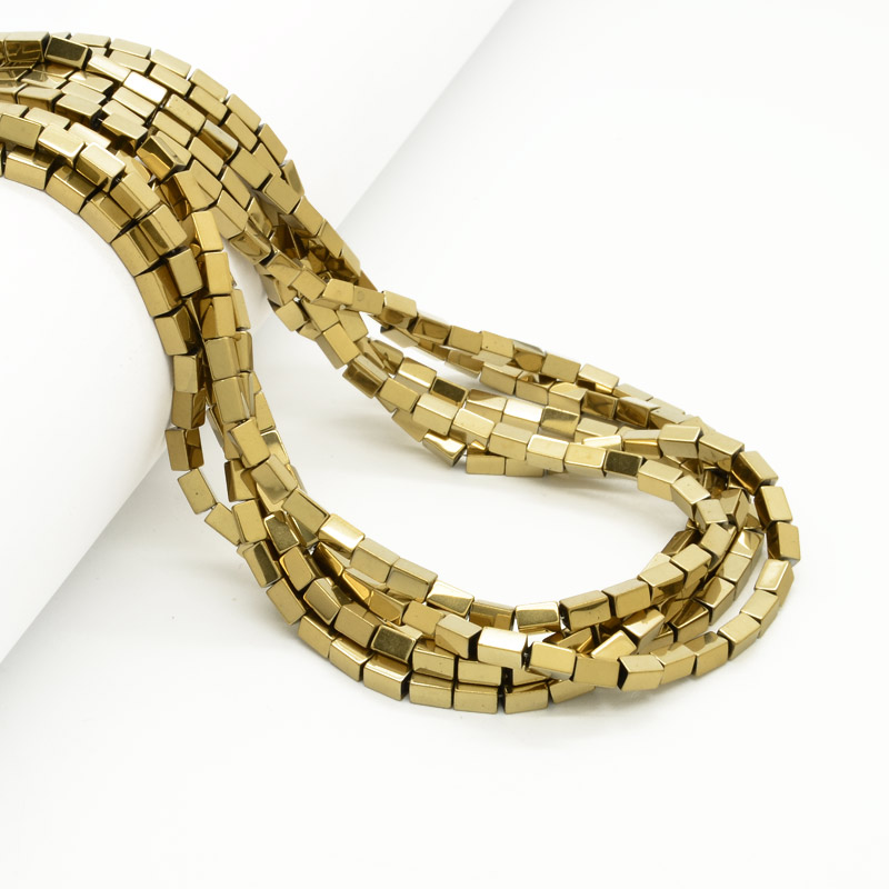 Намистини Гематит, Нат. кам., Прямокутник, 3х5 мм, З покриттям, Золотисті (BUS-054013)