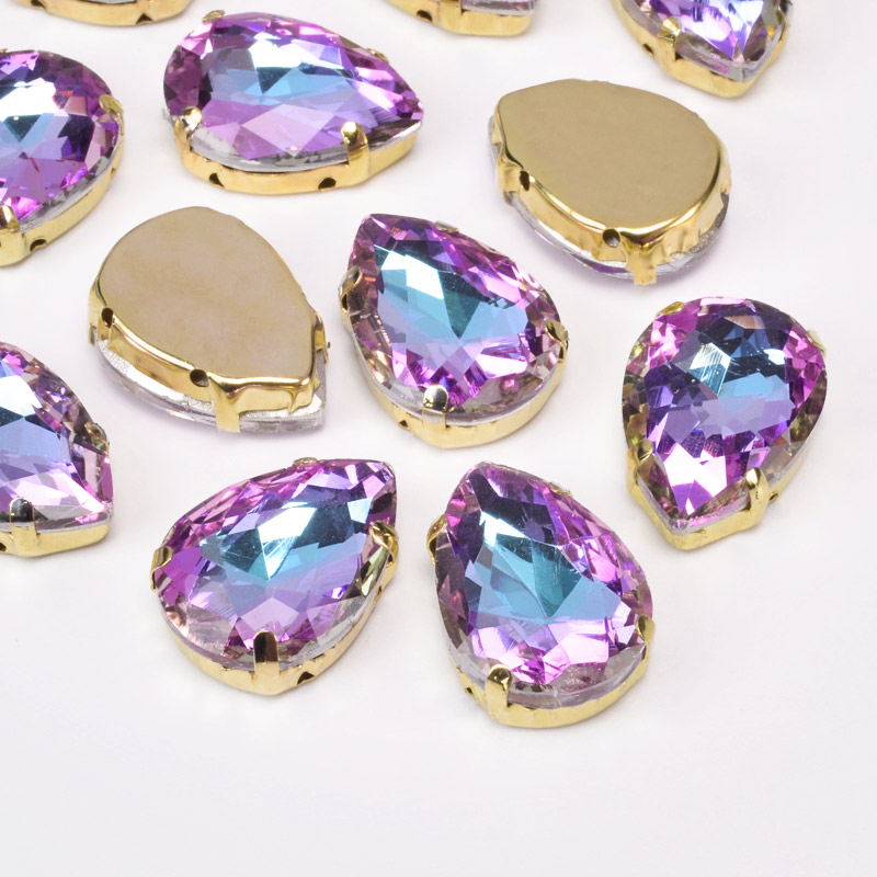 Шатон крапля 18х13 мм, Золото, Бузково-блакитний (KAB-052934)