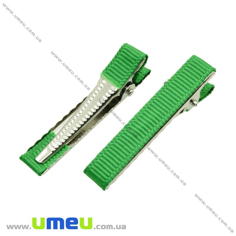 Основа мет. для шпильки крокодильчик (зажим) зі стрічкою, 42 мм, Зелена (OSN-020547)