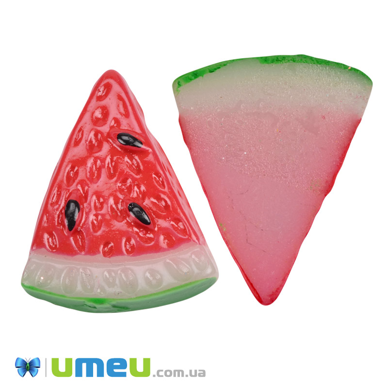 Кабошон із полімерної глини, Кавун, 31х24 мм, Червоний (DIF-050801)