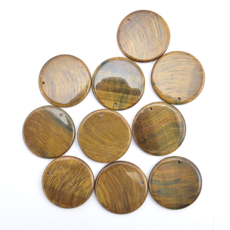 Підвіска Кругла плоска, Натур. камінь Тигрове око, 30 мм (POD-058641)