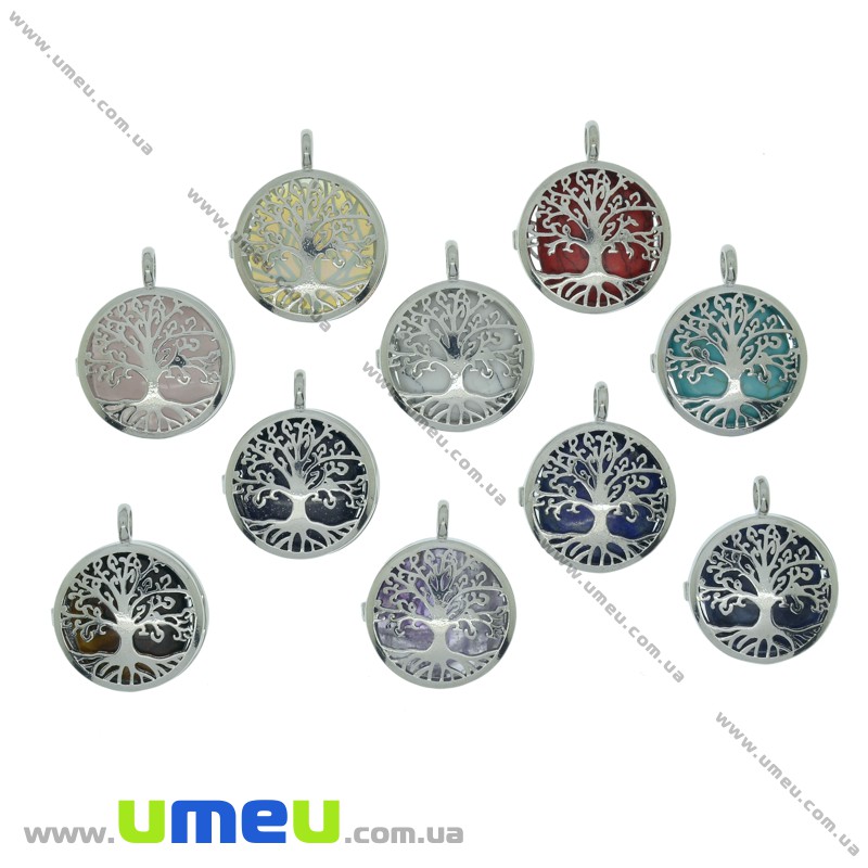 Підвіска-медальйон з натурального каменю Дерево, Аметист, 31х26 мм (POD-034071)