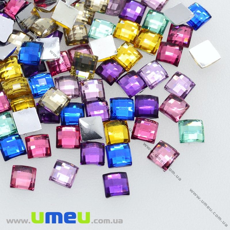 Кабошон пластиковий, Квадратний гранований, 5х5 мм, Мікс (KAB-012299)