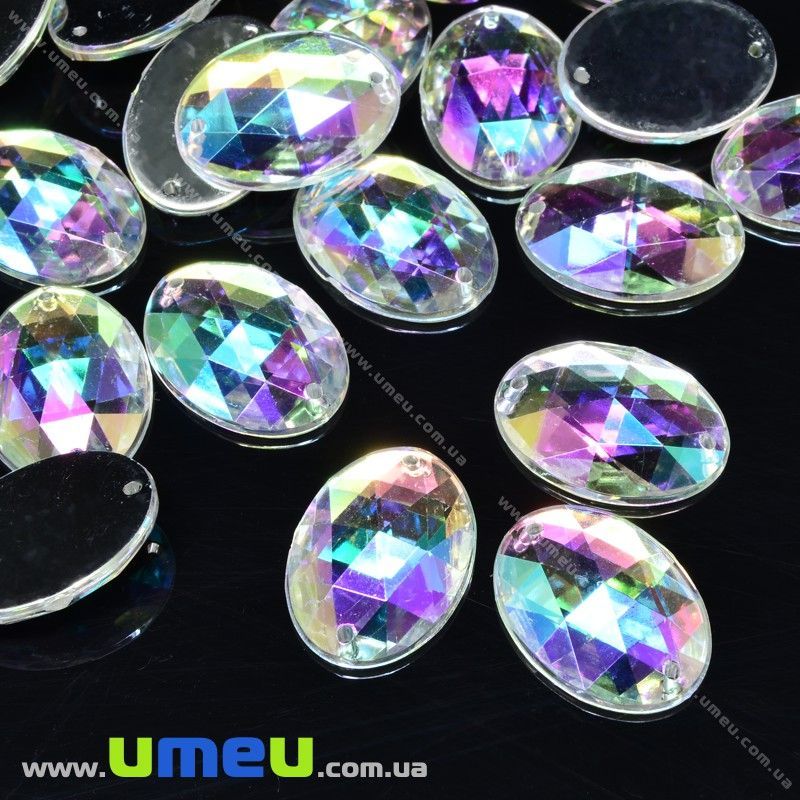 Пришивний кристал пласт. Овал гранований, 18х13 мм, Білий АВ (KAB-030589)