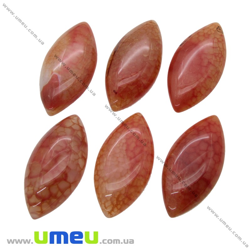 Кабошон нат. камінь Агат Краклє червоний, Човник, 40х20 мм (KAB-020301)