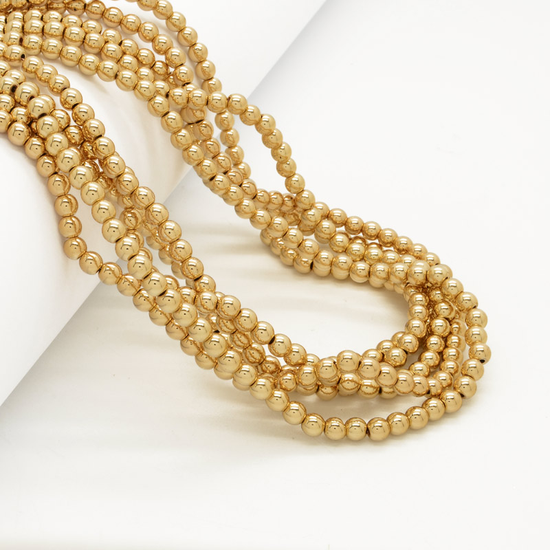 Намистини Гематит, Натур. камінь, 4,5 мм, Круглі, З покриттям, Золотисті (BUS-053998)