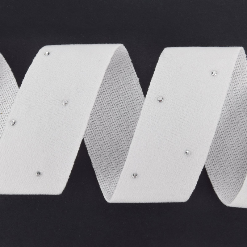 Стрічка оксамитова зі стразами, 25 мм, Біла (LEN-060675)