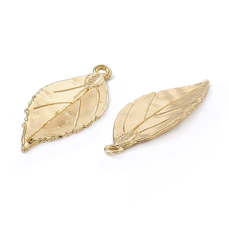 Підвіска метал. Листок, Стійке покриття, 35х13 мм, Світле золото (POD-054742)