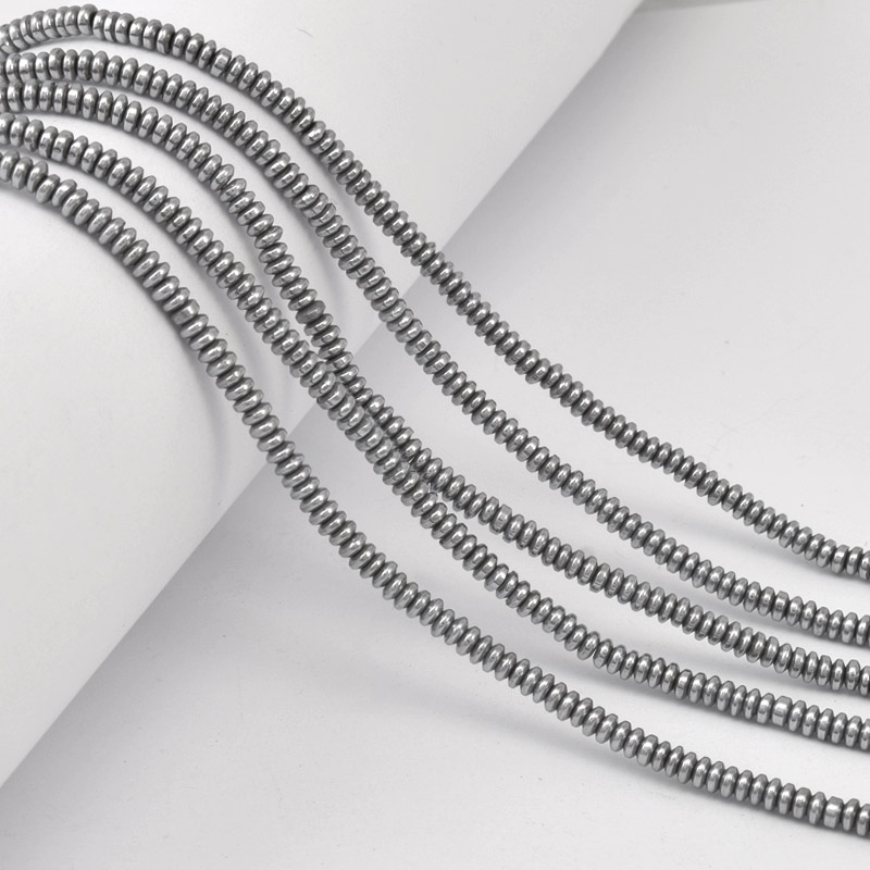 Намистини Гематит, Нат. камінь, Круглі плоскі, 3,3х1,5 мм, З покриттям, Срібло (BUS-057829)