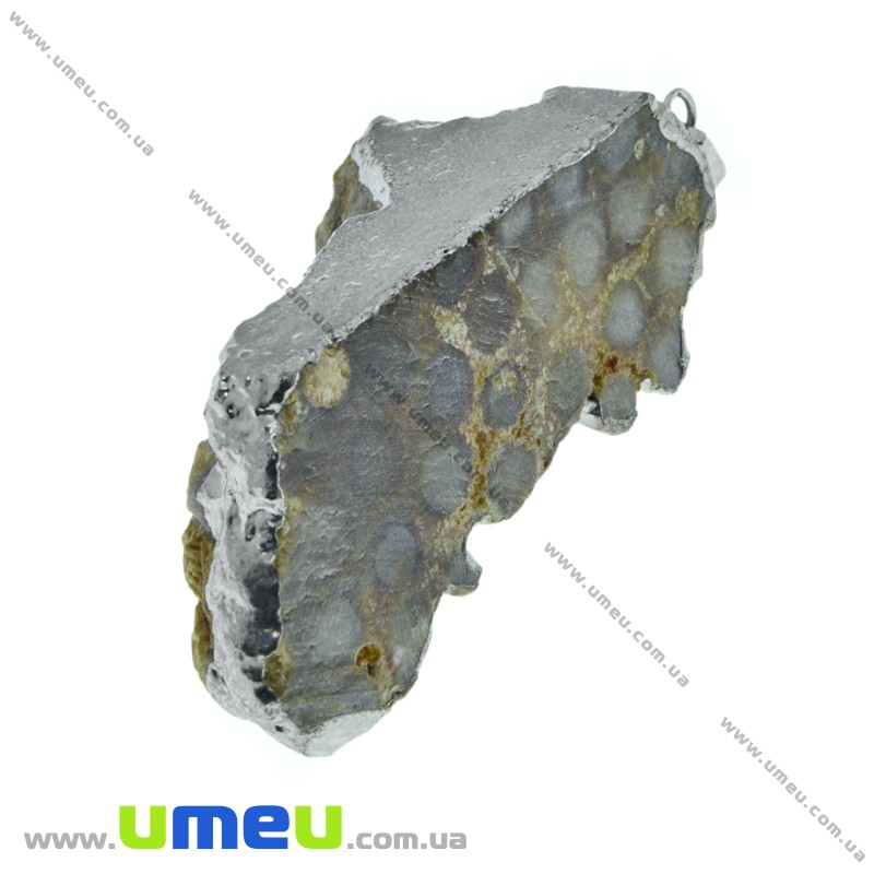 Підвіска з натурального каменю в металі, Корал скам'янілий, 58х28 мм (POD-026068)