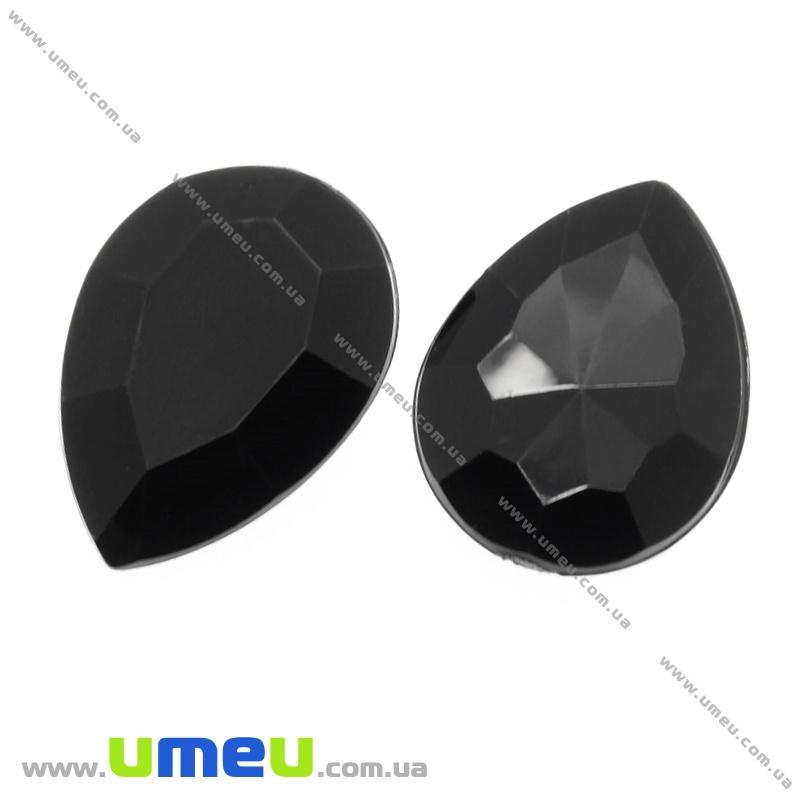 Ріволі пластиковий, Крапля гранована, 18х13 мм, Чорний (KAB-005231)