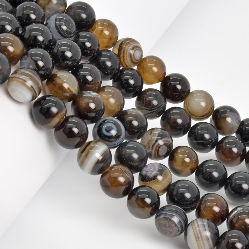 Намистини Агат коричневий, Натур. камінь, 10 мм, Круглі (BUS-058092)