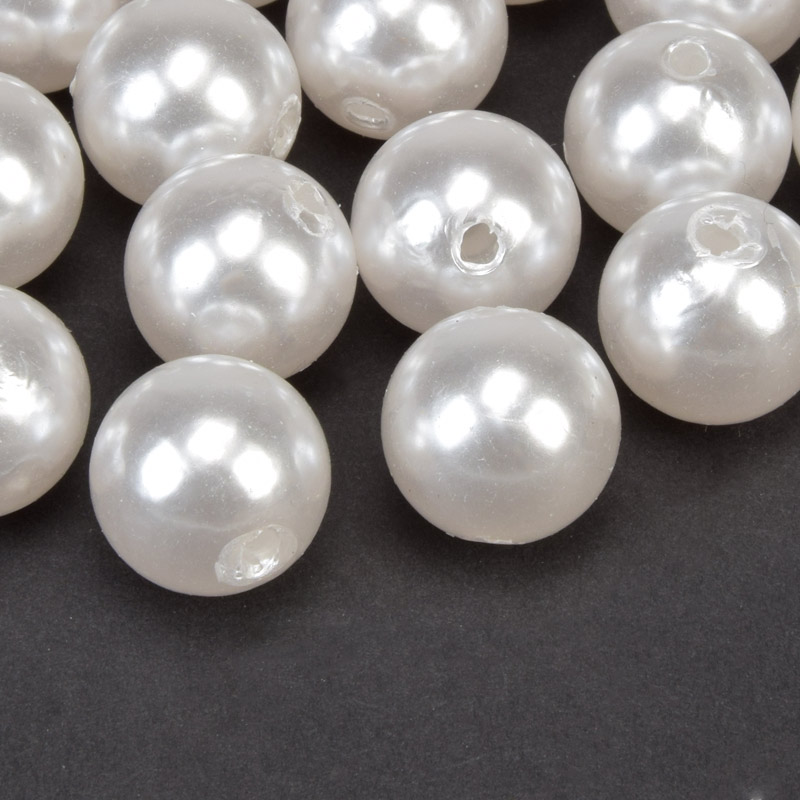 Намистини пластикові, Круглі Перли, 14 мм, Білі (BUS-059593)