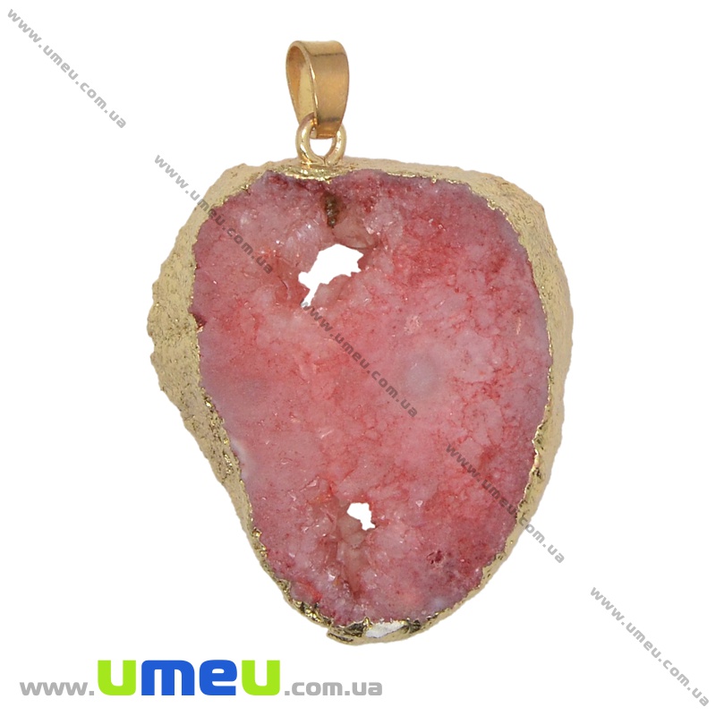 Підвіска з натурального каменю, Друза агату, Рожева, 51х36 мм (POD-034060)