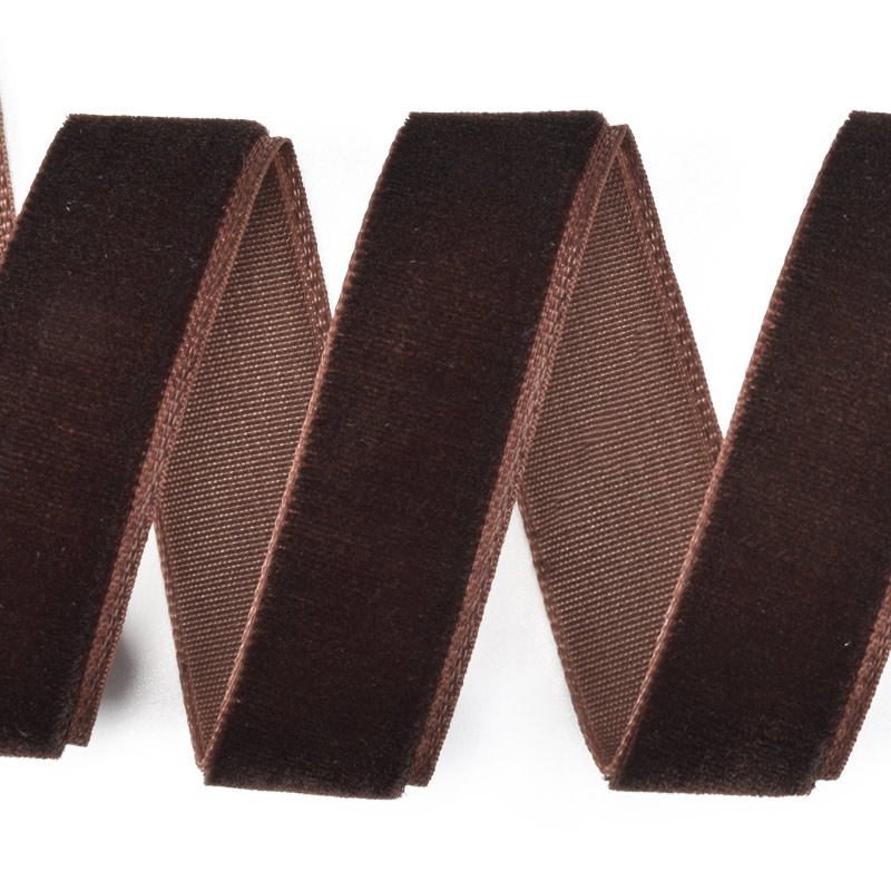 Стрічка оксамитова, 15 мм, Коричнева (LEN-060290)