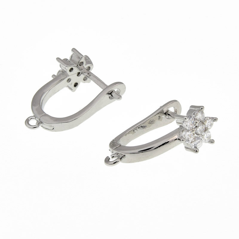 Швензы круглые, Латунь с покрытием Родий, Стразы куб. цирконий, 18х13х7 мм (OSN-060002)