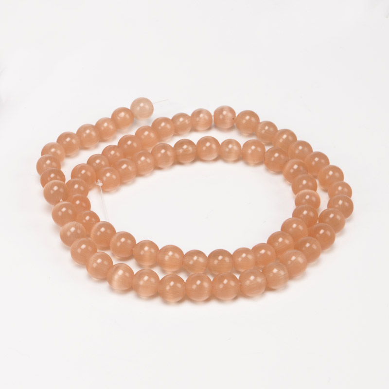 Намистини Котяче око, Синт. камінь, 6 мм, Персикові, Круглі (BUS-054270)