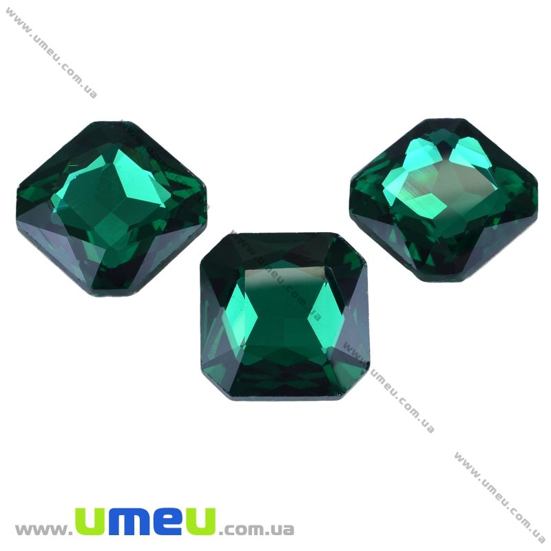 Ріволі скляний, Квадратний гранований, 18х18 мм, Смарагдовий (KAB-001973)