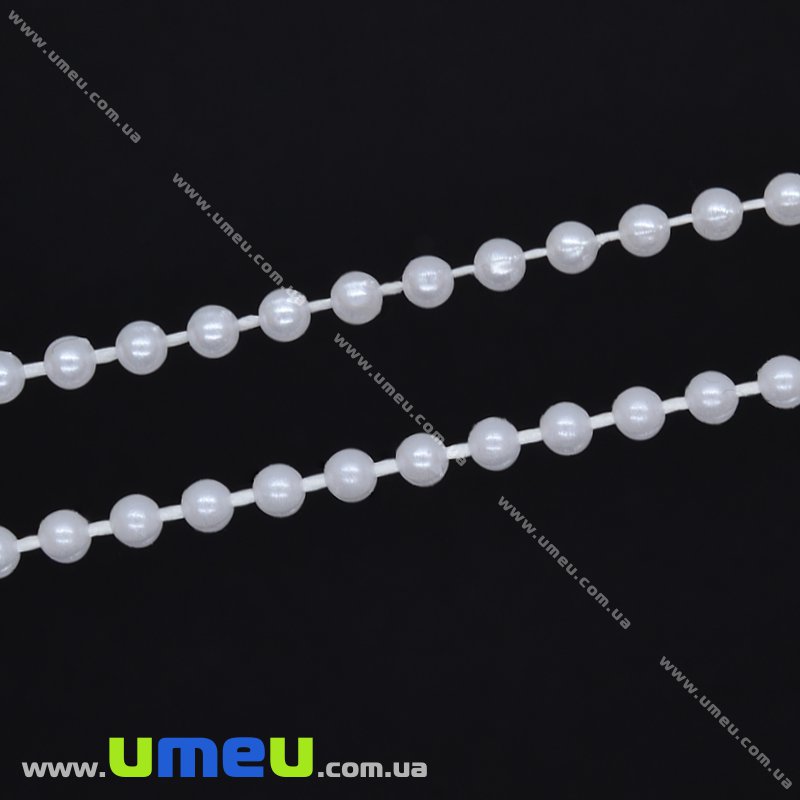 Намистини на нитці, Перли, 2,5 мм, Білі (LEN-010540)