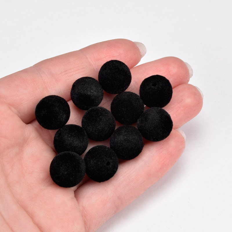 Намистини оксамитові, Круглі, 12 мм, Чорні (BUS-060179)